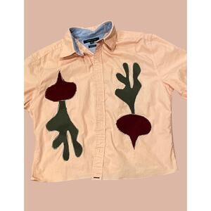 Medium Handmade Beet Button Down | Boho Indie Maximalist Pink Tommy Hilfiger